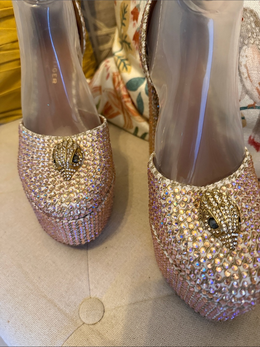 Kurt Geiger Pink Crystal Embellished Ankle-Strap Heels - Picture 6 of 7